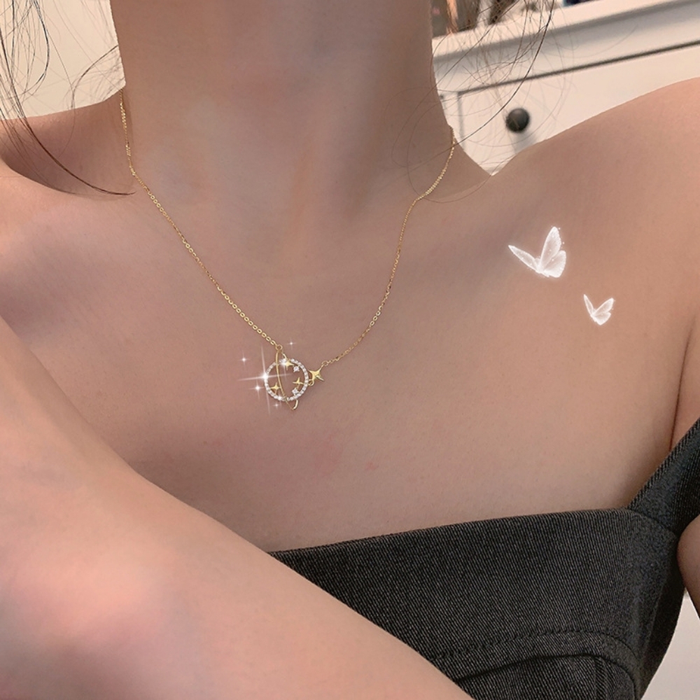 Sterling silver moon & stars diamond necklace